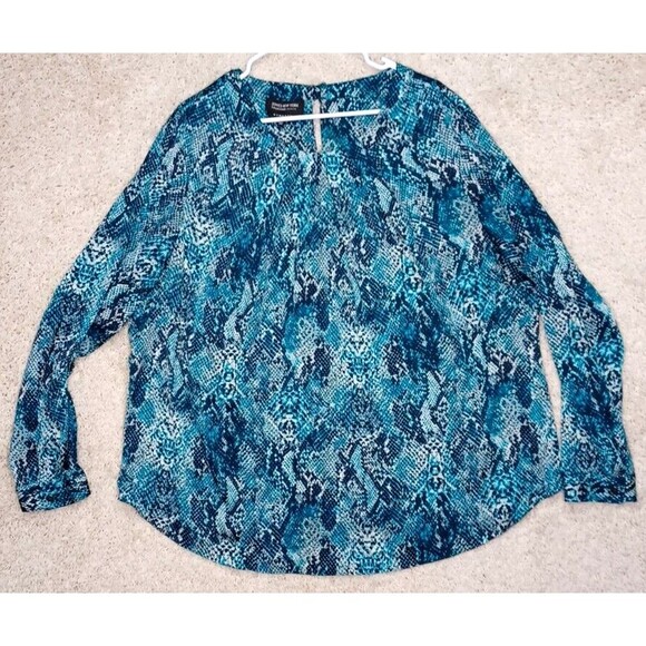 Jones New York Womens 22W Snake Reptile Print Button Blouse Top Streach - Picture 1 of 16